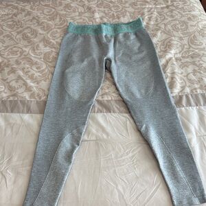 Gymshark Heather Gray Leggings with Mint Waistband